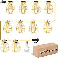 Yaoledly 100FT IP65 Waterproof String Lights - 11 LED Bulbs 8000LM 6500K Construction Work Lights for Job Sites Workshops