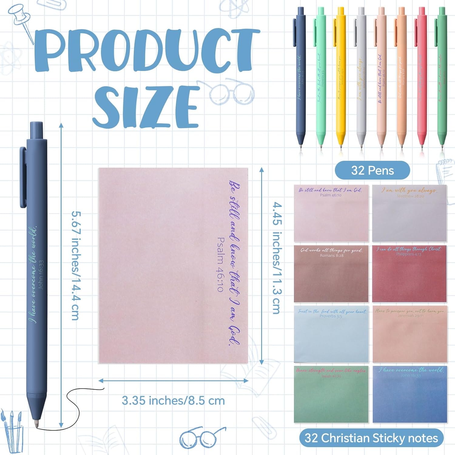 Thenshop 32 Sets Sticky Notes with Pens 1600 Sticky Notepads for School Office Supplies Bulk Mothers Day Appreciation Gifts(Religious,4.45 x 3.35 Inches)