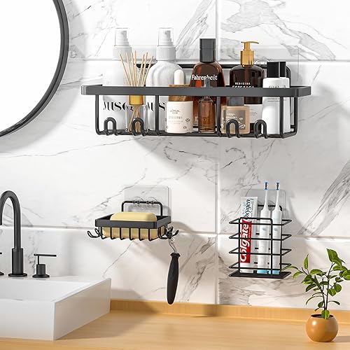 Miniatura 7 de oyenbboi Organizador de ducha, organizador de ducha paquete de 6, estantes de ducha adhesivos, estante de ducha de gran capacidad, organizador de