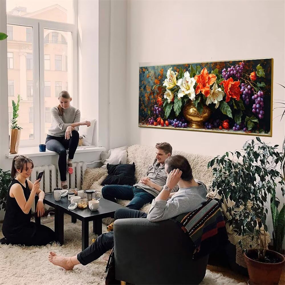 Malen Nach Zahlen Erwachsene xxl, Paint by Numbers Malen Nach Zahlen Blumen Vase, DIY Geschenk Art mit Pinseln und Acrylfarben Handgemalt Ölgemälde Leinwand für Home Décor, Ohne Rahmen 80x160cm W-849