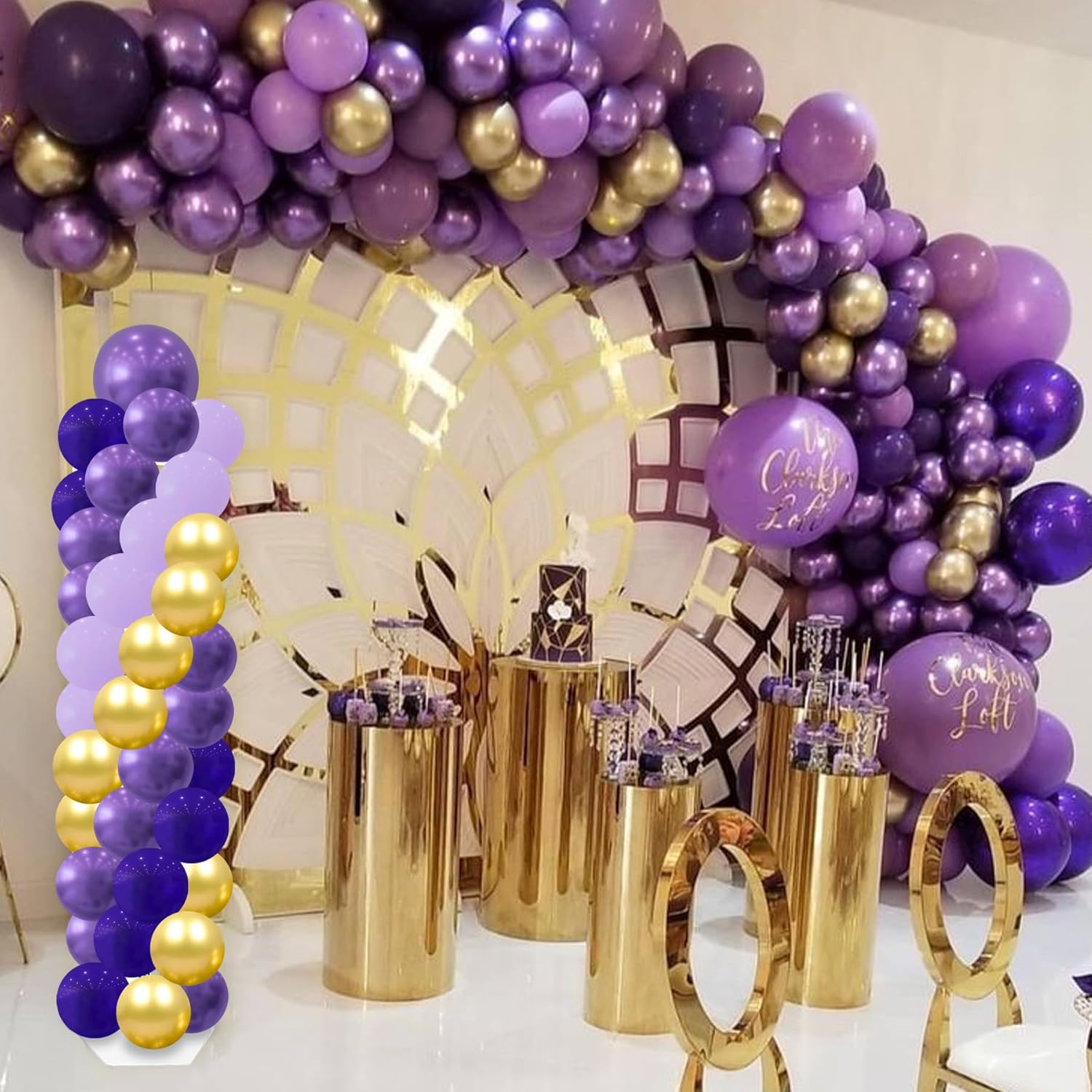 2 Sets Balloon Column Stand Kit with 100 Balloons 6 Ft Adjustable Balloon Stands Kit for Floor Purple Balloons Arch Column for Baby Girl Princess Party Birthday