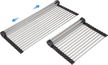 Large Telescopic Drain Rack Roll Up Rack Heat-Resistant Dish Drainer Kitchen Sink Rack Over The Sink Dish Drying Rack Stainless Steel Dish Rack 18 Tube