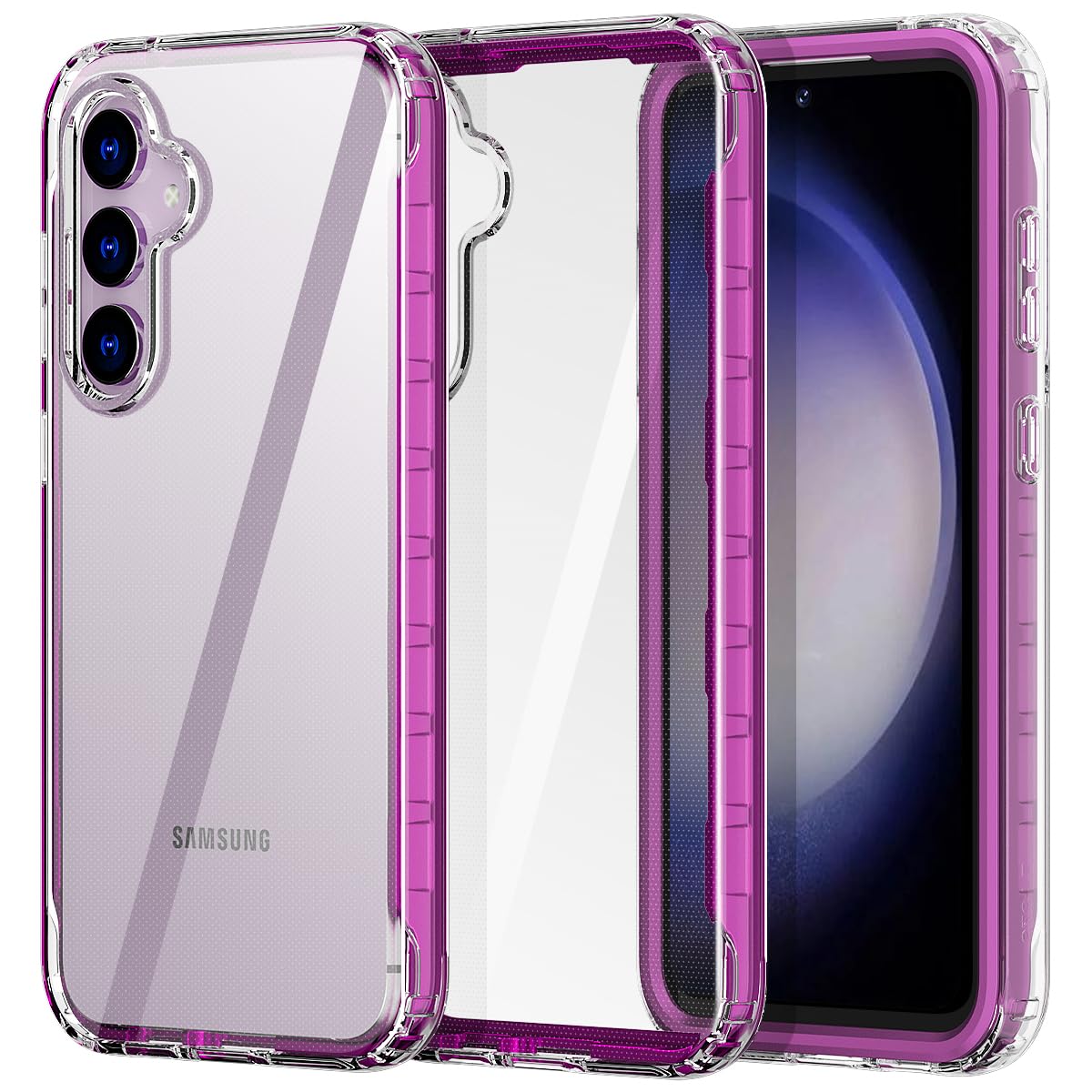 AICase for Samsung Galaxy S23 FE Case Clear Built-in Purple PC Frame, [Anti-Yellowing] Hybrid Protective Soft TPU Bumper Transparent Phone Case for Galaxy S23 FE 5G