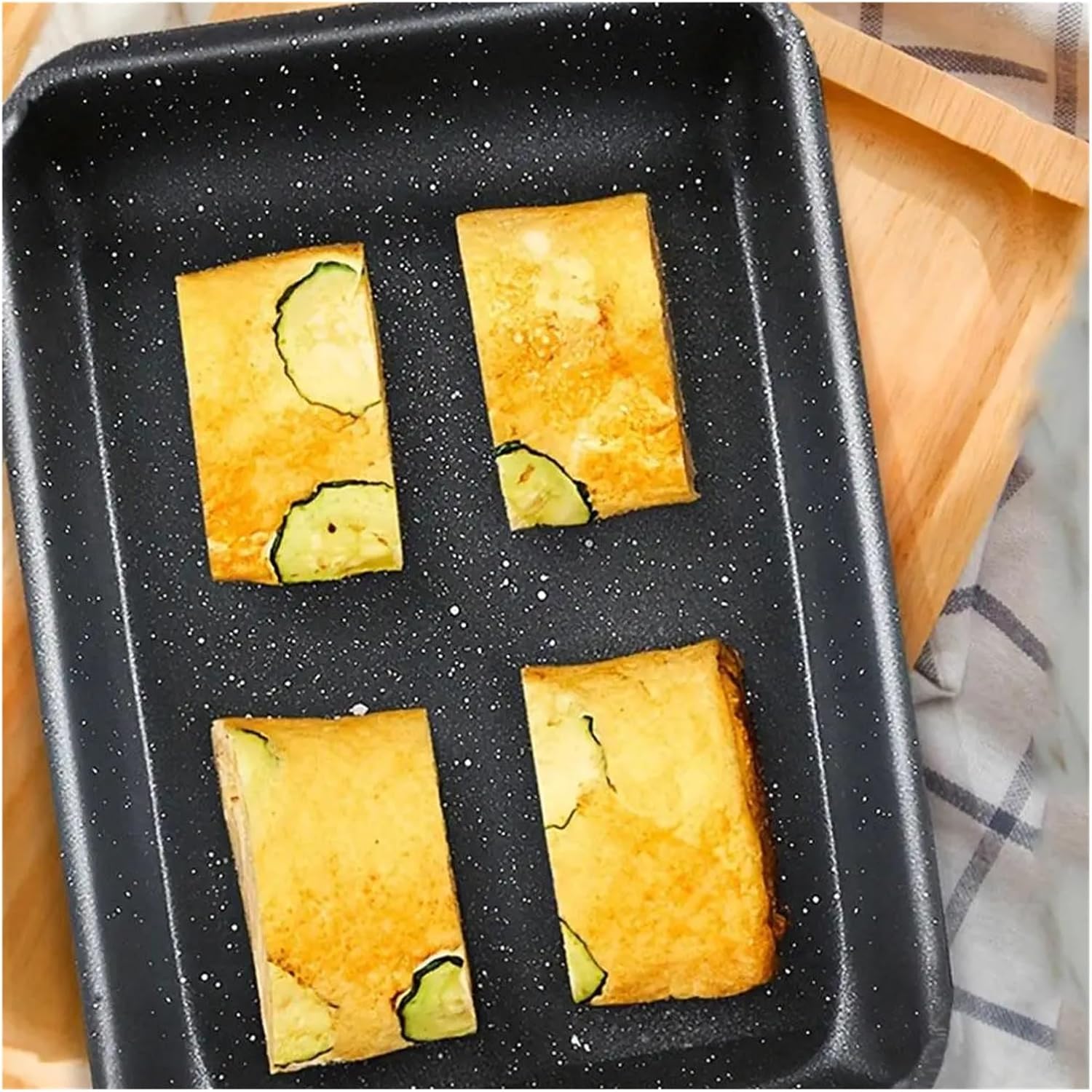 Fit for Omelette Pan with Wooden Handle - Nonstick Tamago Skillet for Eggs - Rectangle Frying Pan with Cooking Tools