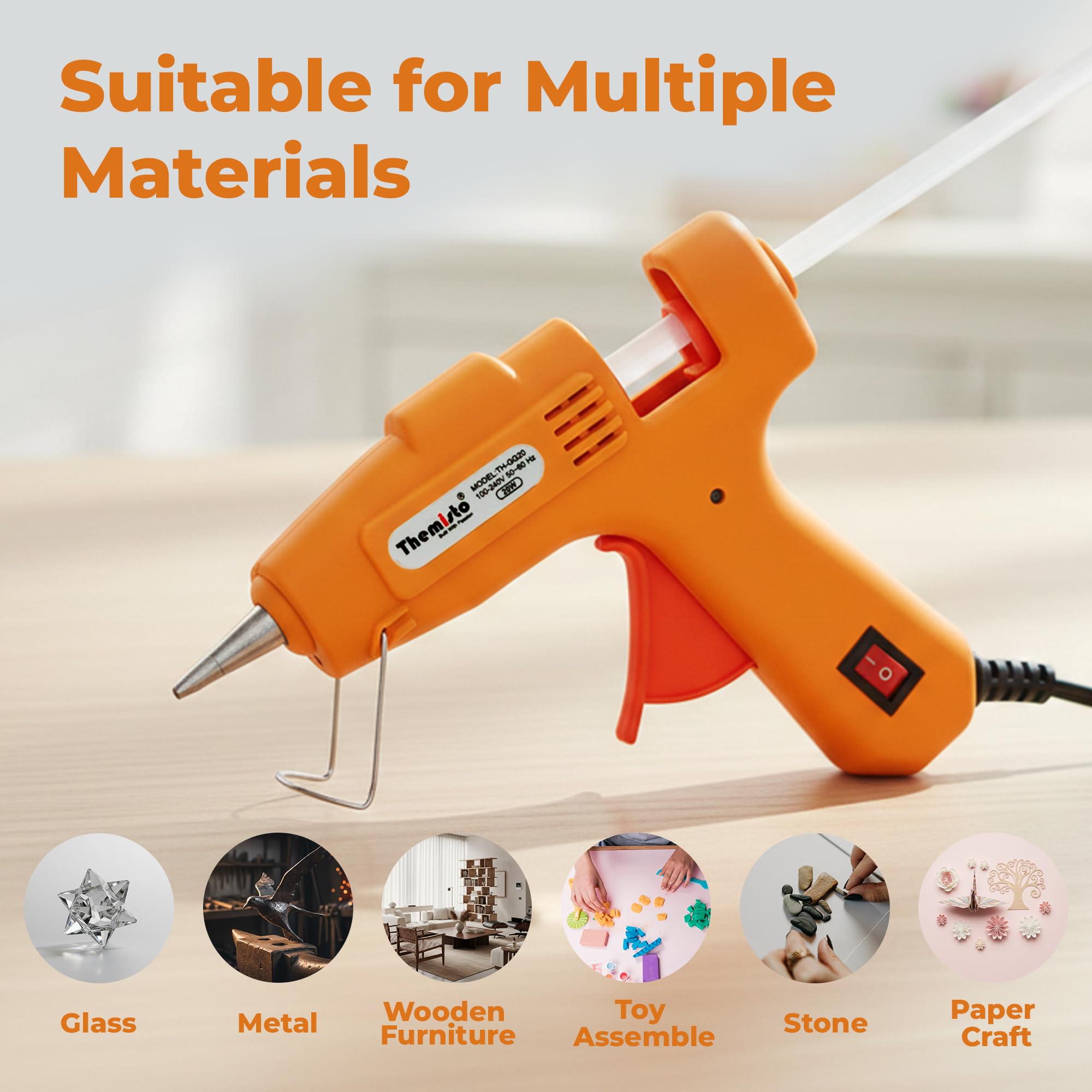 Themisto 20 Watt Mini Hot Melt Glue Gun with 10 Glue Sticks For DIY Art And Crafts. 3