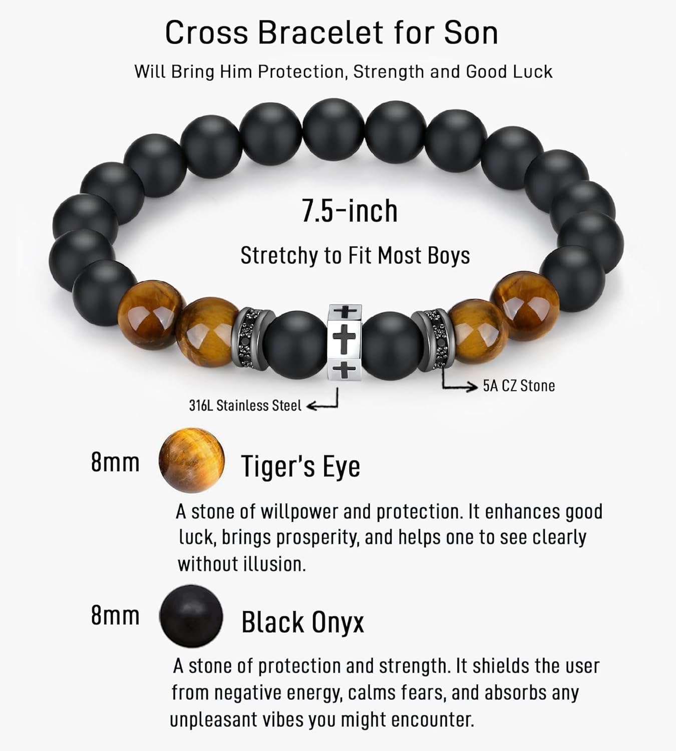 TONY & SANDY Valentines Day Gifts for Him Men Cross Bracelet Son Grandson Nephew, Birthday Graduation Easter Basket Stuffers Gifts for Teen Boys Adults Men Christmas - Image 4