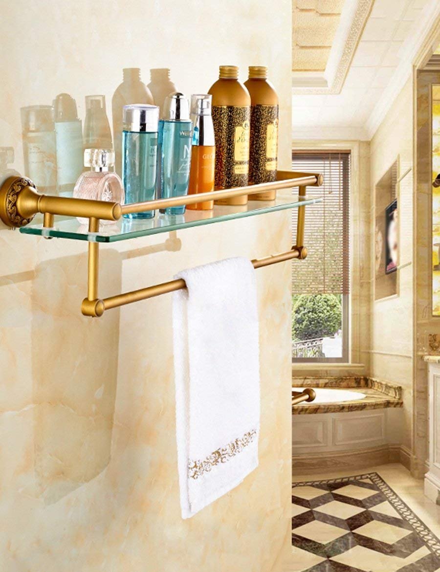 Toallero de baño de latón estantes de baño antiguos repisa de vidrio pared 5