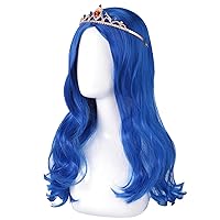 Vista 2 de puluru Evie - Peluca de descendientes de 3 disfraces para niñas, pelucas de cosplay para niñas, peluca de cosplay con corona para disfraces