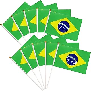 50 Pack Brazil Brazilian Flags Small Mini Hand Held Brazil Brazilian on Stick Flags, Miniature National Country Flags,Party Decorations Supplies for Parades,International Festival