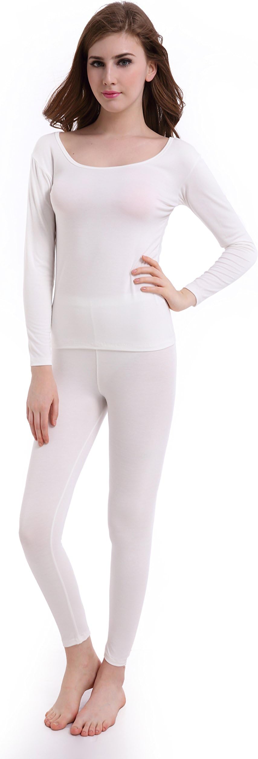 CnlanRow Womens Thermal Underwear Set Ultra Thin Crew Neck Base Layer Stretch Long Johns