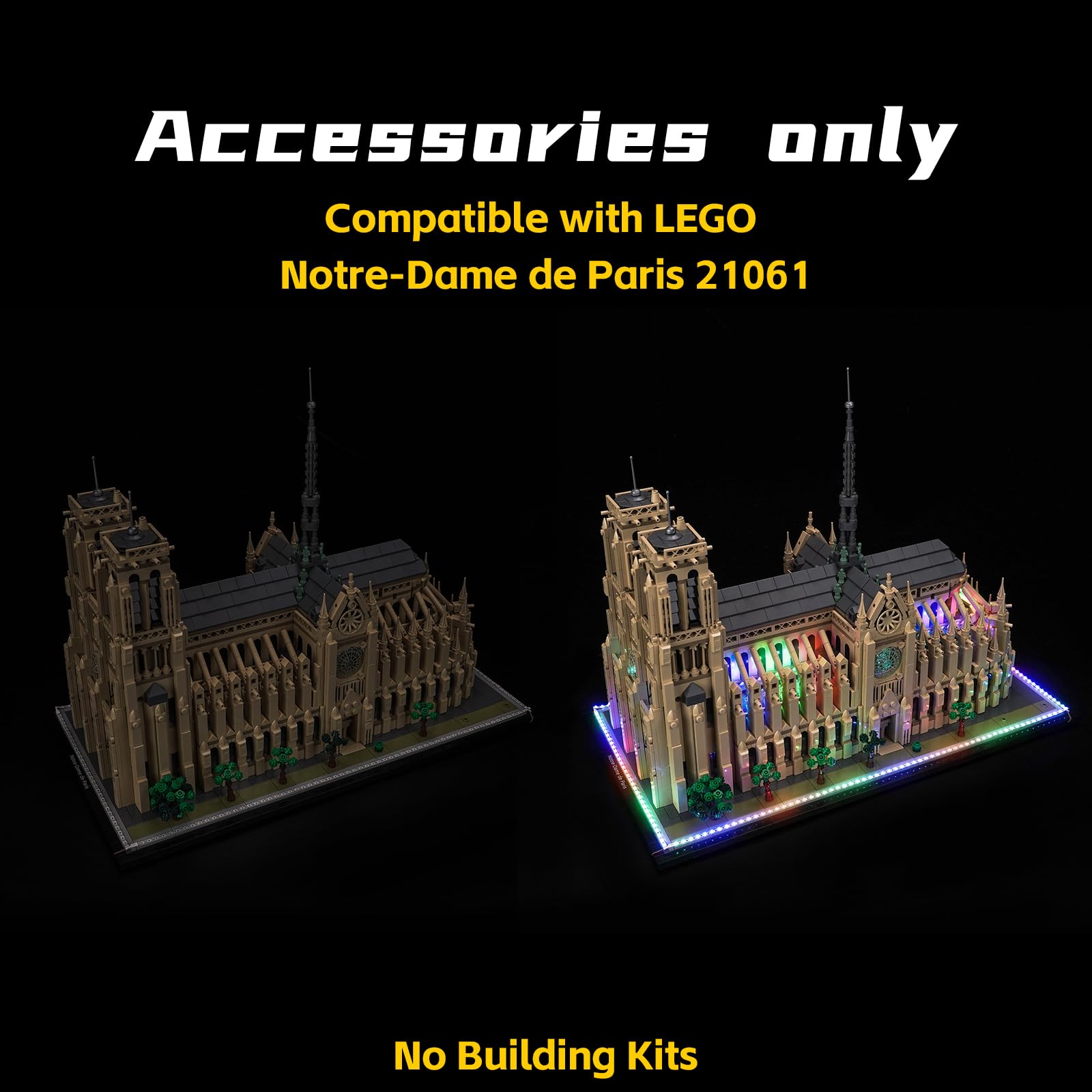 Colorful Light Kit Compatible with Lego 21061 Notre-Dame de Paris (No Model) - Image 4