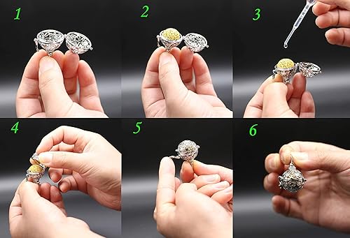 Miniatura 5 de Fanmlilfe HEDQFM - Collar difusor de aceite esencial con caja de regalo, bola hueca y lágrima de aromaterapia, collar con medallón con cadena