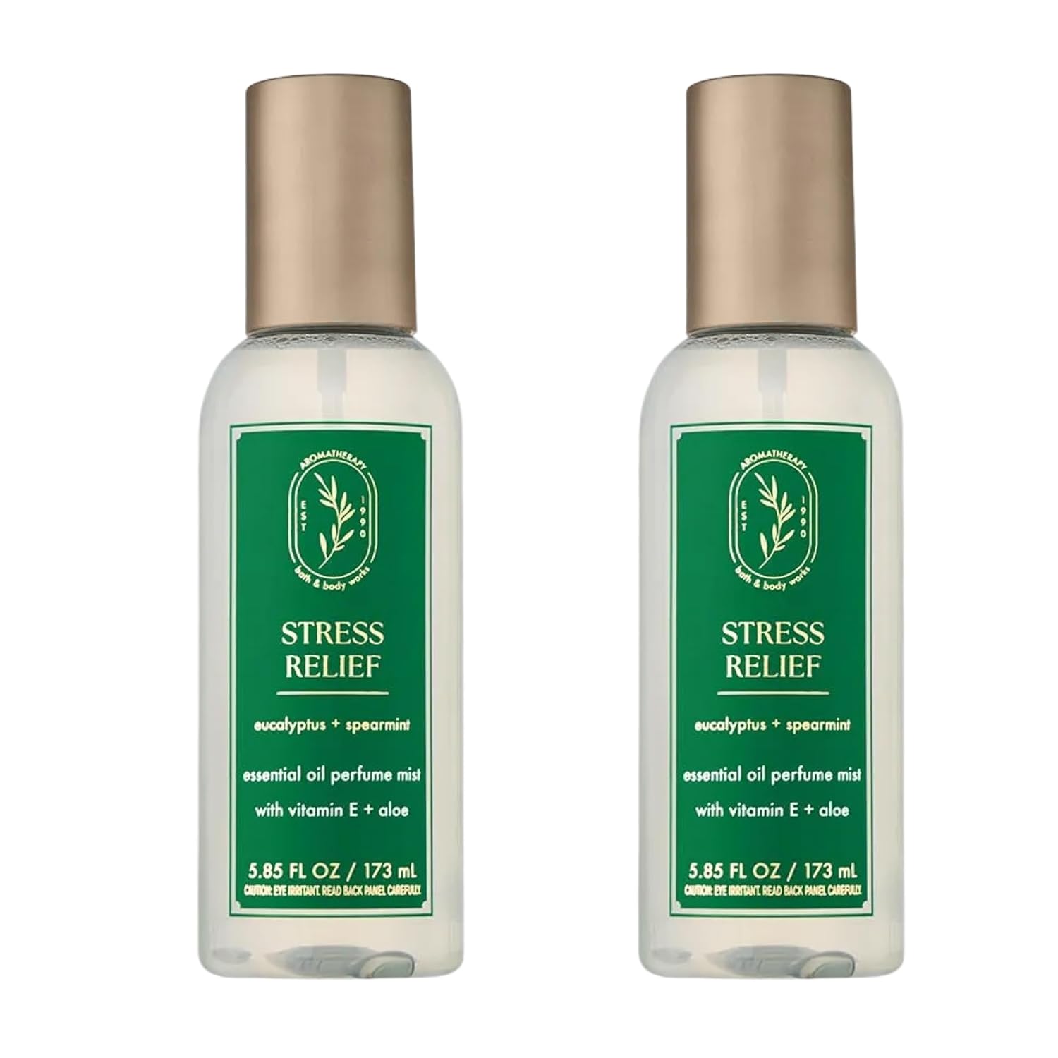Bath & Body Works Aromatherapy Eucalyptus Spearmint Essential Oil Mist, Body Spray with Vitamin E and Aloe, Pillow Spray for Stress Relief, 5.3 fl oz – 2 Pack