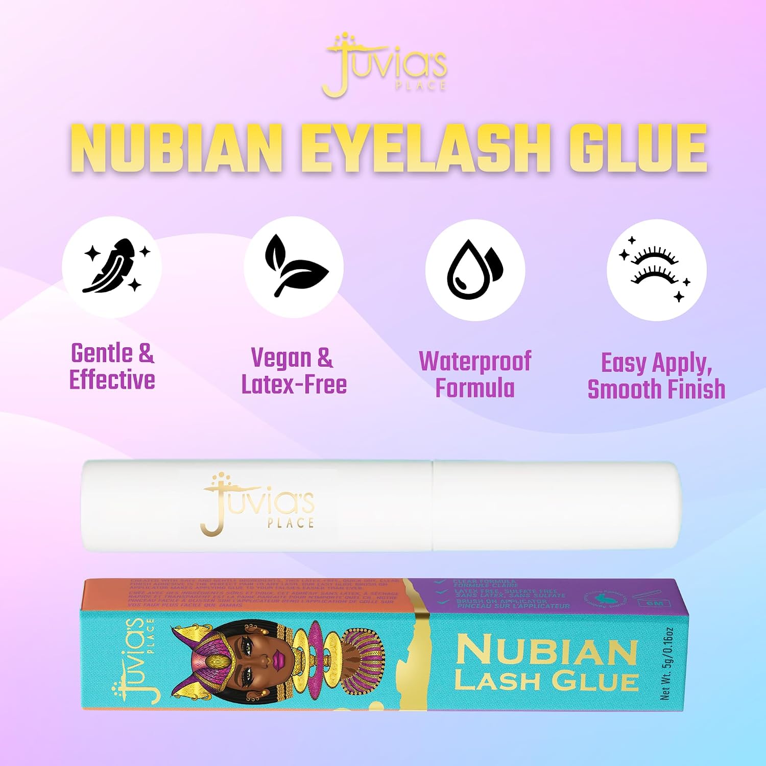 Juvia's Place Nubian Eyelash Glue - Waterproof Lash Glue for Eyelash Extensions, Latex Free Lash Extension for Professional Makeup, Clear Adhesive for Lashes Extension Kit