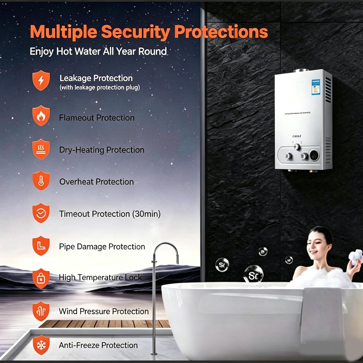 Tankless Propane Water Heater, Portable Water Heater, Outdoor Water Heaters Instant with Digital Display, 24-Hour Water Supply for Camping RV Boat Cabins Kitchen Bathroom (10L-new)