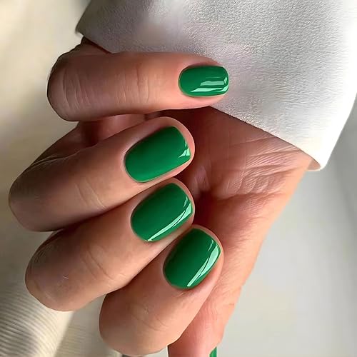 Uñas postizas cortas cuadradas para el día de San Patricio, uñas postizas verdes brillantes, uñas acrílicas de cobertura completa, uñas adhesivas