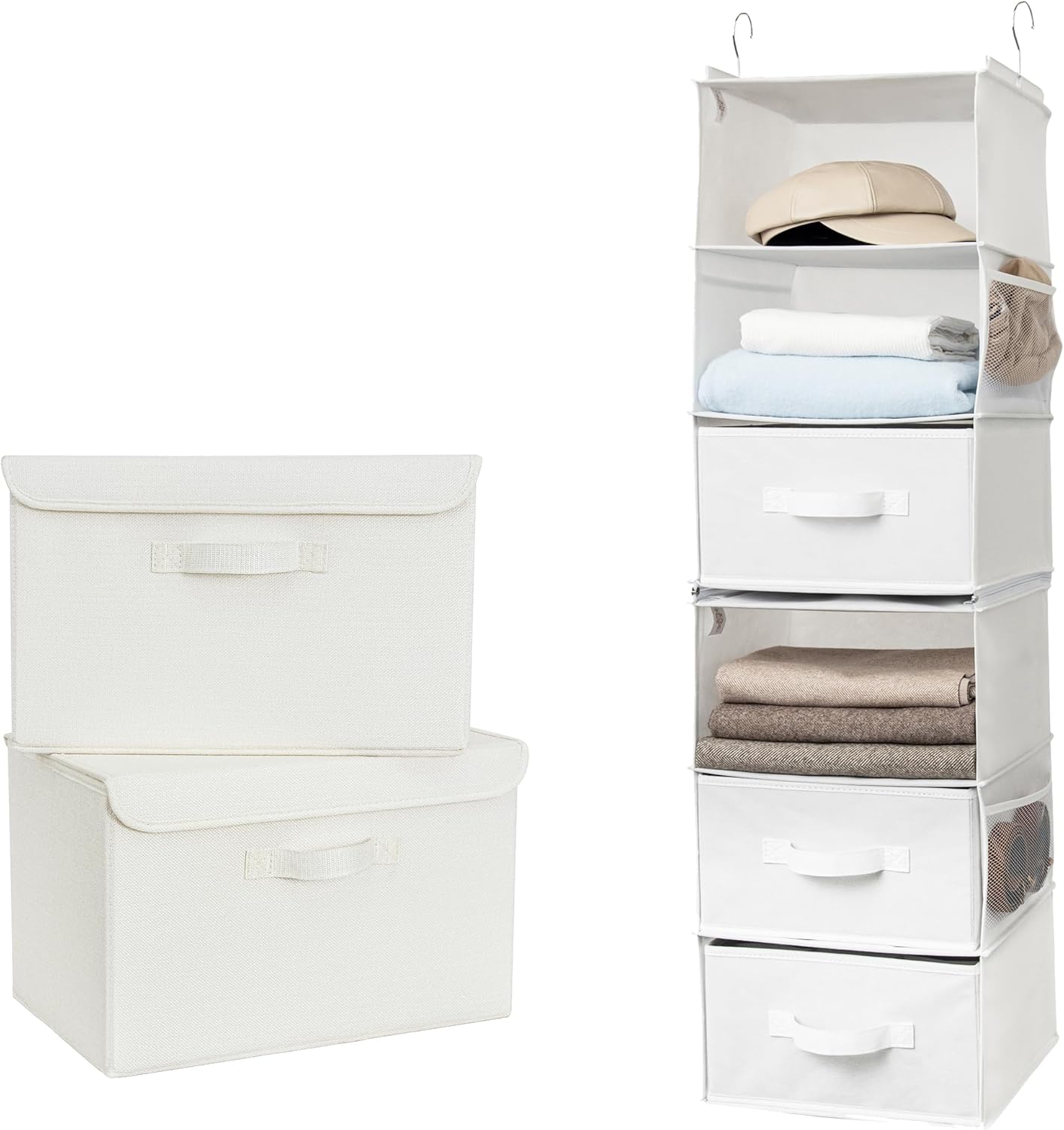 GRANNY SAYS Bundle of 2-Pack Fabric Bins for Organization & 1-Pack Closet Organizer Hanging