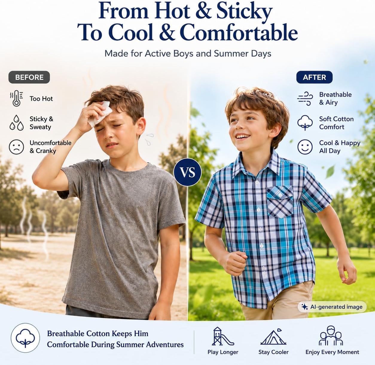 Bienzoe Boys Plaid Cotton Shirt: Button Down Tops