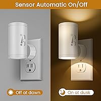 Vista 4 de LED Plug-in Wall Night Light with Dimmable 0-300 Lumens, 3000K Soft White, Auto On/Off Light Sensor & Adjustable Head for Hallway, Stairs, Bedroom,2