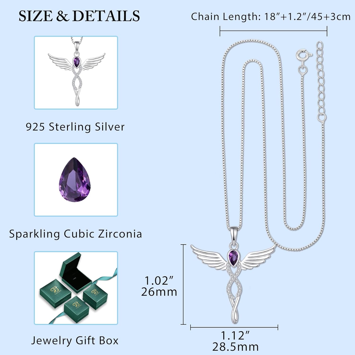 FJ Infinity Angel Wings Necklace 925 Sterling Silver Guardian Angel Necklace Birthstone Jewelry for Women - Image 5