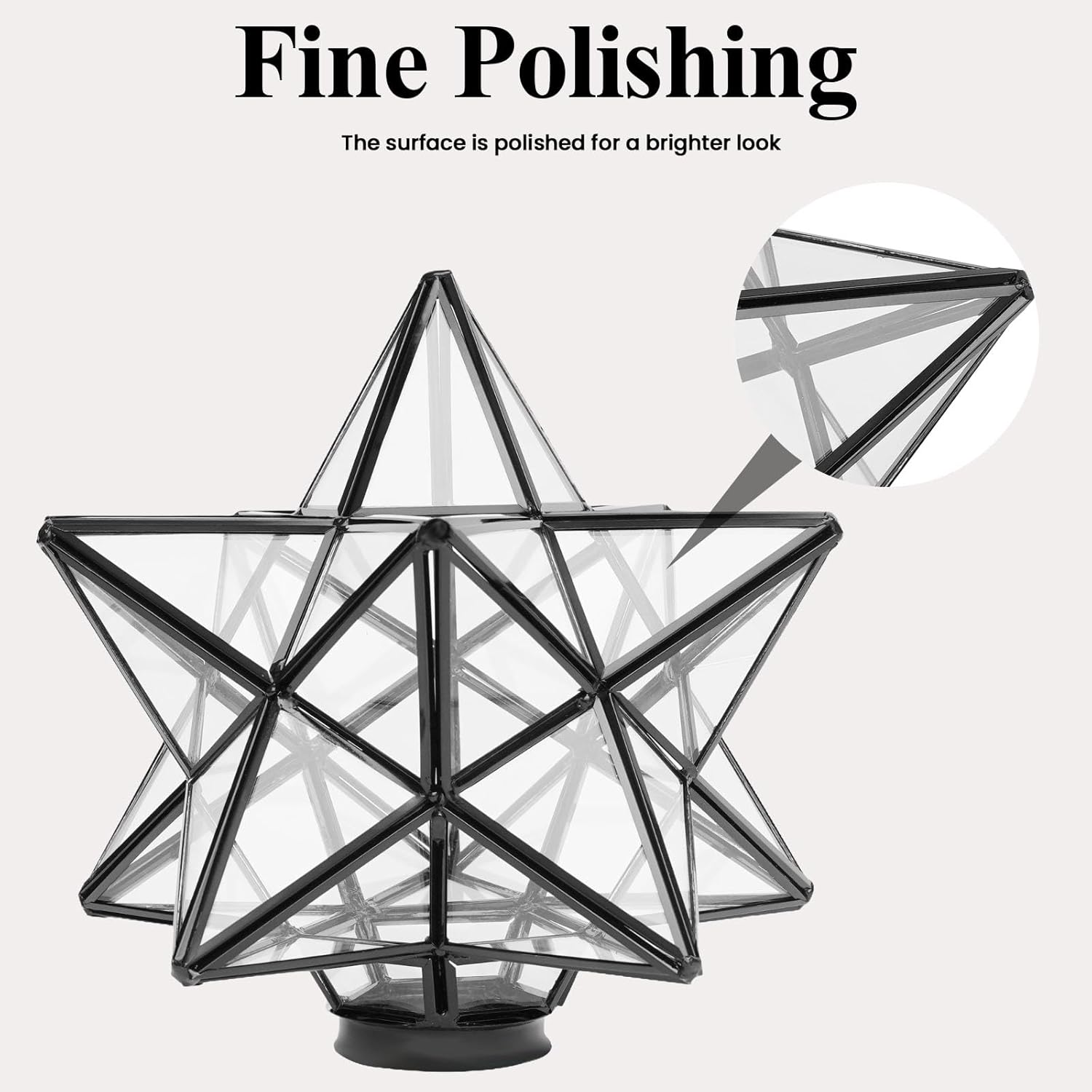Moravian Star Light, Industrial Moravian Star Ceiling Light with Transparent Shade, Flush Mount Ceiling Lights for Living Room Bedroom Bathroom Hallway, Lamp Fixture (9.8 x 7.7Inch)