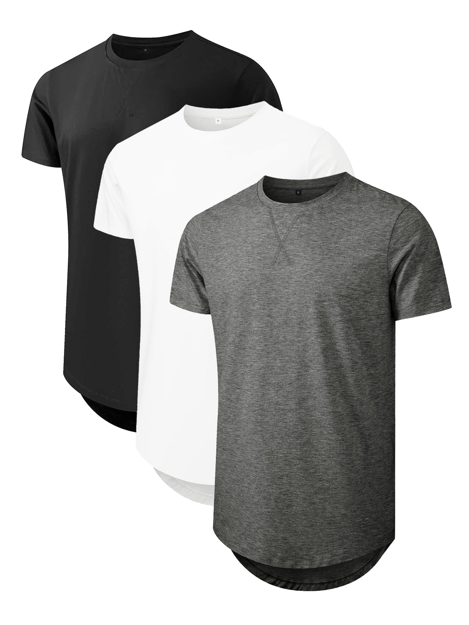 Comdecevis Mens 2 Pack Cotton Crewneck T-Shirts Hipster Hip Hop Longline Tees Shirts