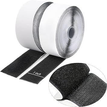 Strong Sticky Heavy Duty Hook and Loop Interlocking Tape Strips with Adhesive Black, 1 inch 16.3 feet