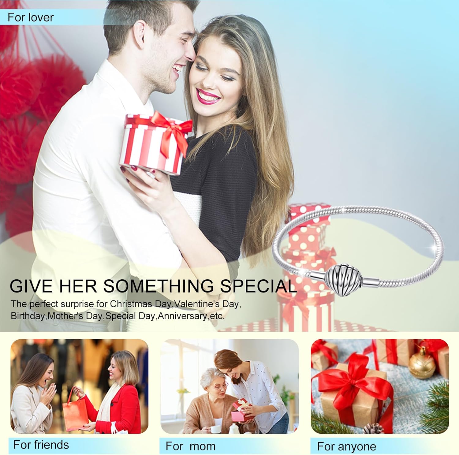 PARCOM 925 Sterling Silver Charm Bracelet for Pandora Charms Lucky, perfect Valentine's Day gift - Image 6