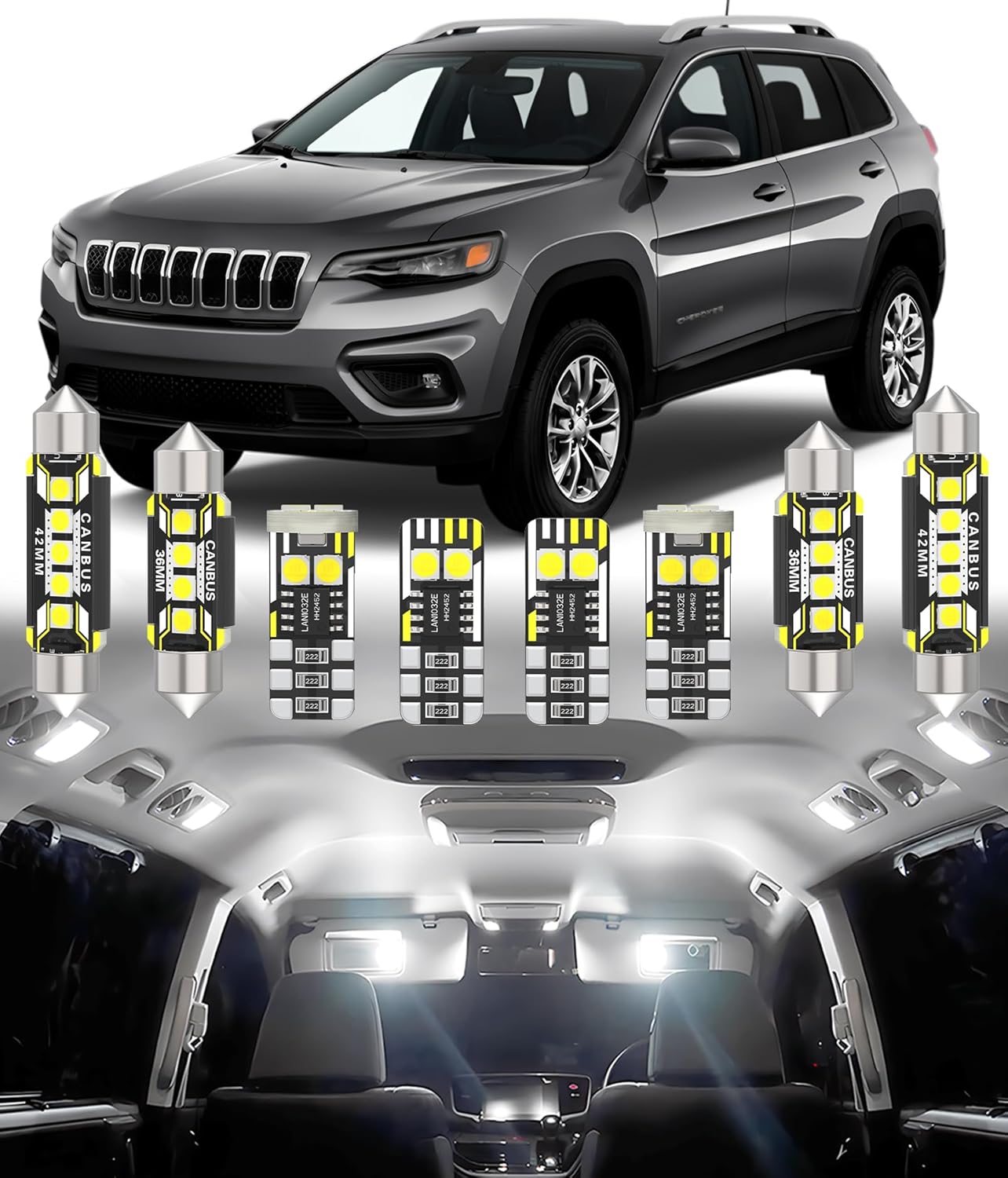 BMT xms Car Interior LED Light Replacement for JEEP Cherokee KL 2014-2020,6000K Super Bright Interior Light Bulbs Package, 13pcs