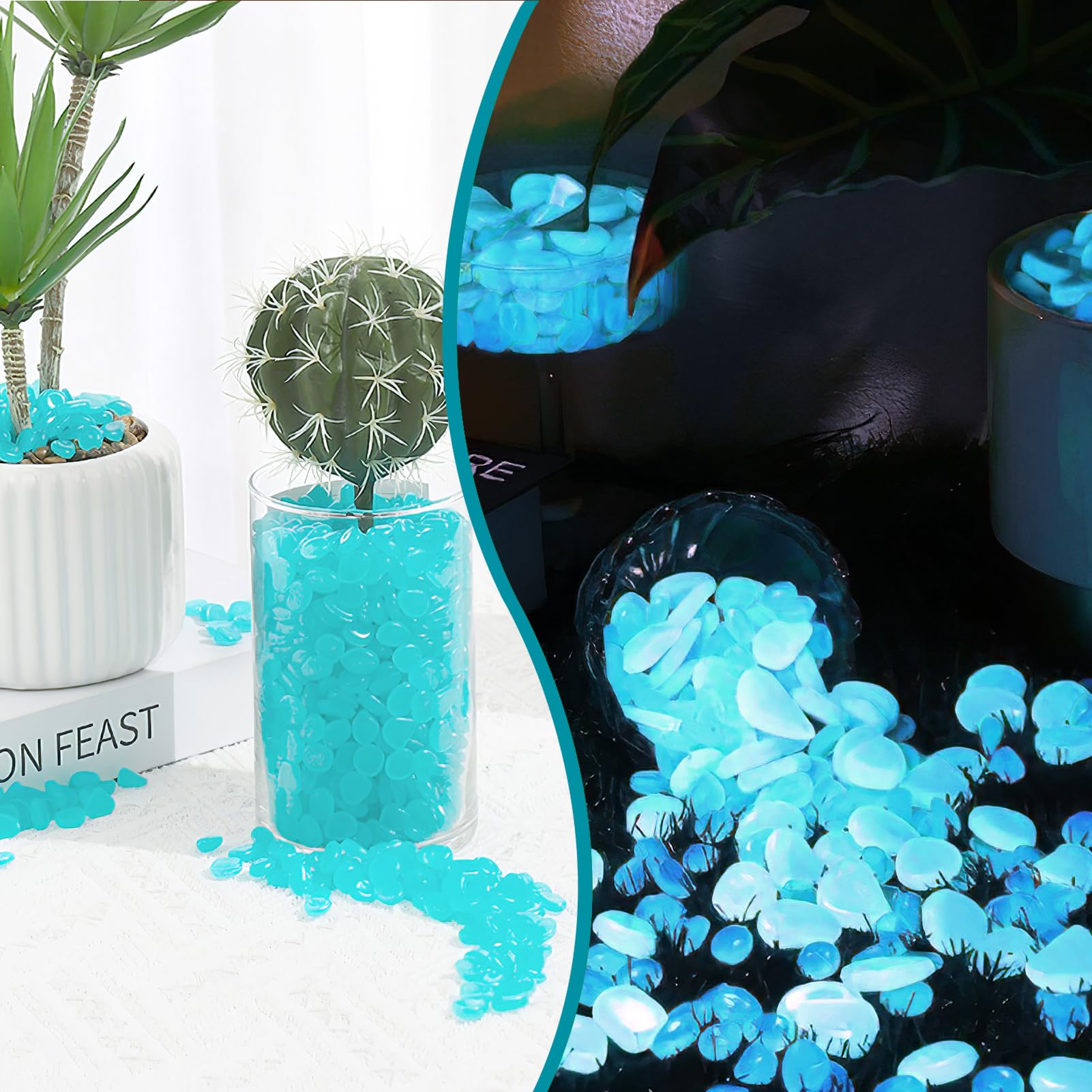 300 Pezzi Pietre Luminose da Giardino, Decorative Sassi Luminosi Brillanti Ciottoli Fluorescenti Incandescente Fosforescenti in Resina Pietre Luminosi per Vasi Acquario Prati Terrazza(Blu, Grande)