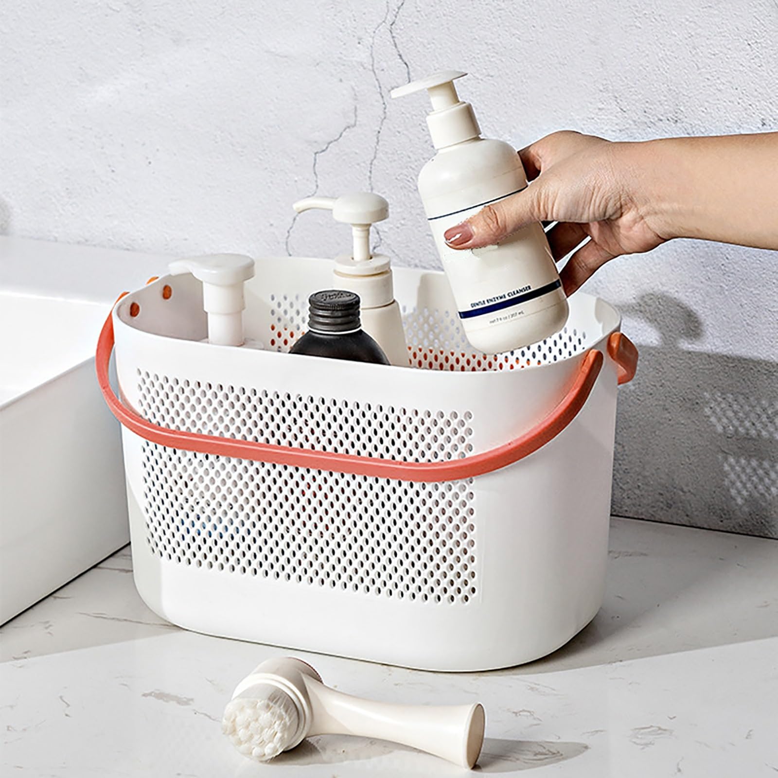 Cesta de ducha portátil con agujeros de drenaje y asas prácticas para almacenamiento en el baño