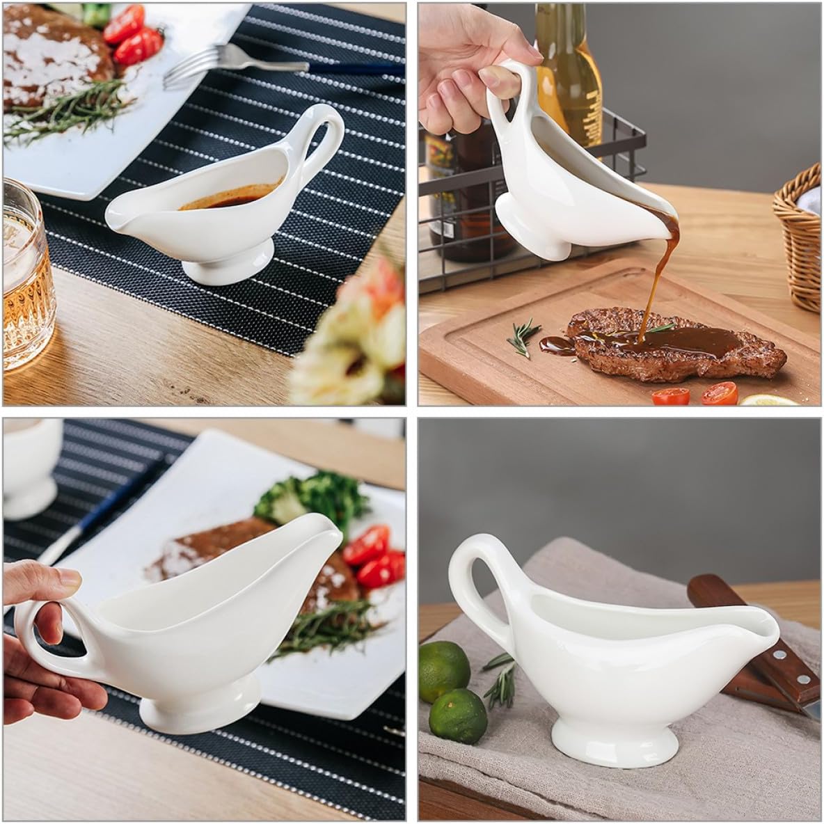 Ceramic Sauce Boat Pitcher with Handle, Small Size for Serving