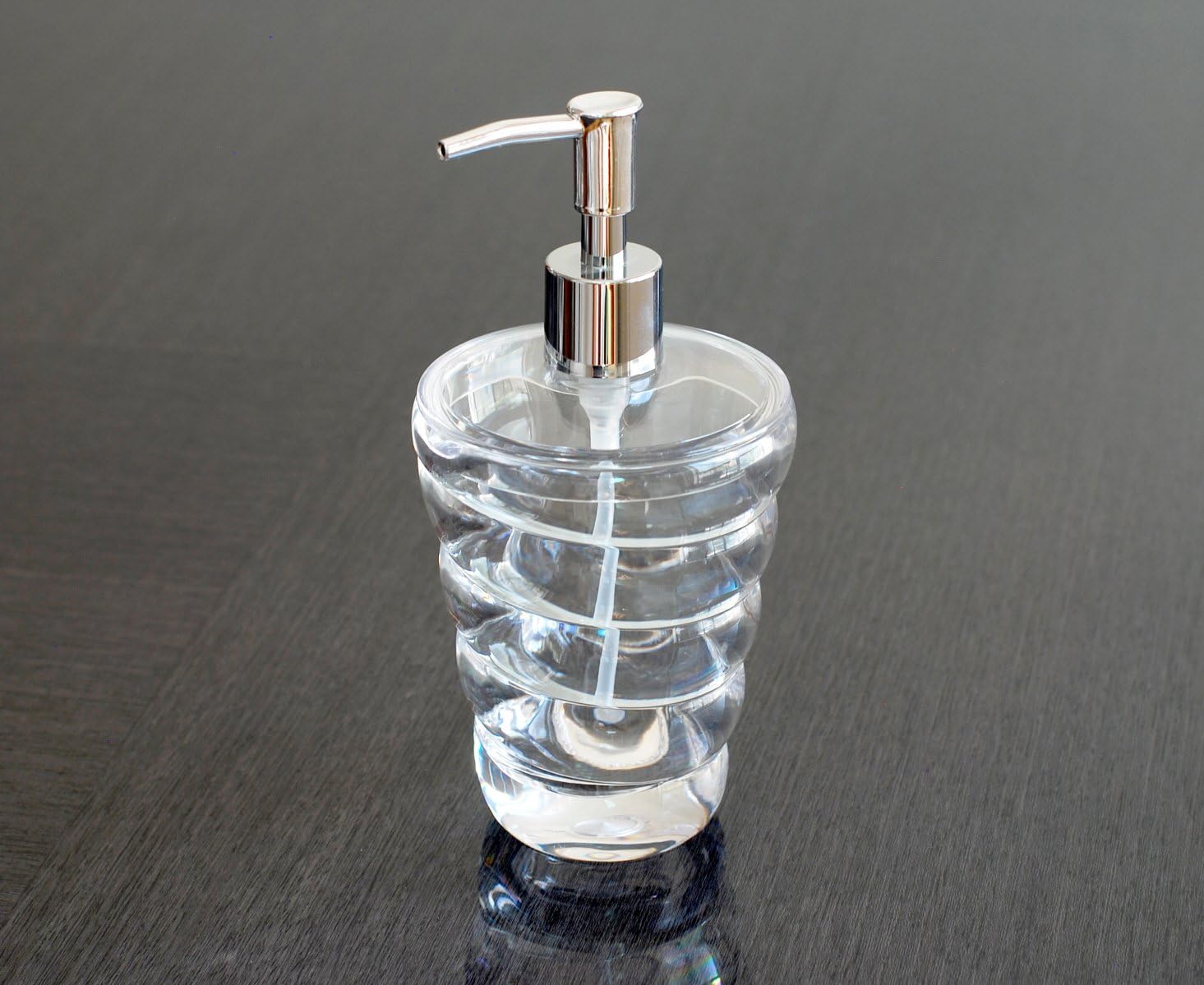 4 Piece Crystal Clear Acrylic Plastic Twisted Shell Heavy Base Bathroom Accessory Set - Lotion Dispenser, Toothbrush Holder, Cotton Swab & Ball Canister, Tumbler BTTS-CL