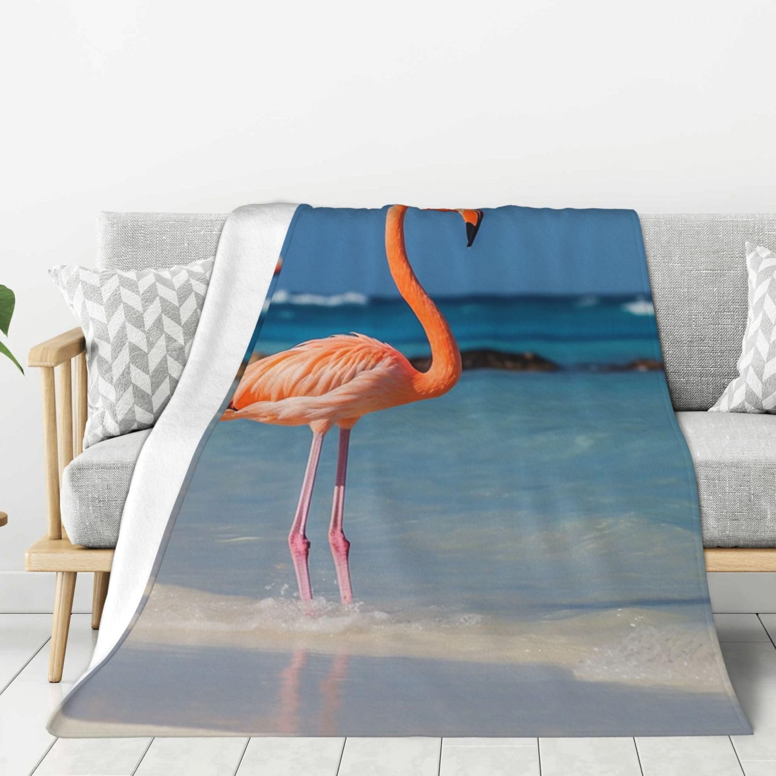 Beach Flamingo Throw Blanket Plush Flannel Fleece Blanket, Soft Lightweight Cozy Blankets 80"X60" for Bed Couch Sofa Travel