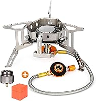 SEADESKY Portable Windproof Camping Stove with Piezo Ignition & Propane Adapter - Foldable Backpacking Gas Burner for Hiking Picnics