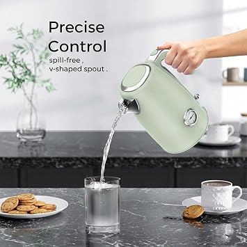 Electric Kettle Quick Heating, Hot Tea Water Boiler With Thermometer 1.7L Stainless Steel Cordless LED Indicator 1500W, Auto Shut-Off & Boil Dry Protection, Easy To Clean, Green
