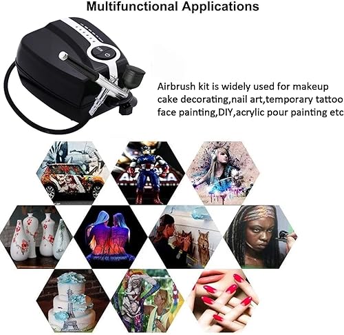 Miniatura 7 de Kit de aerógrafo profesional con compresor silencioso, pistola de aerógrafo de doble acción para modelo/coche/tatuaje/barbero, boquilla de