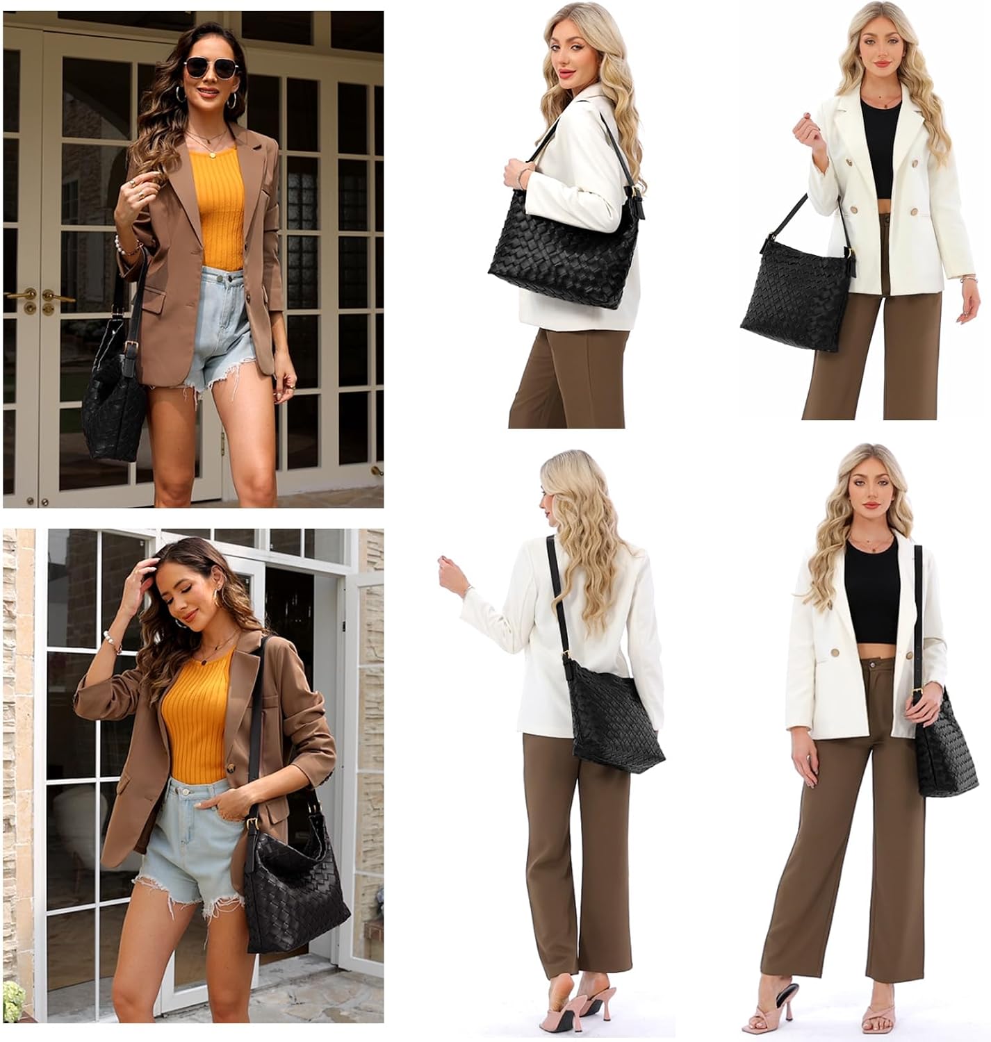 YONGLEE ARTEE Large Capacity Woven Handbag Shoulder Crossbody Bag with Zipper Adjustable Lightweight for Women