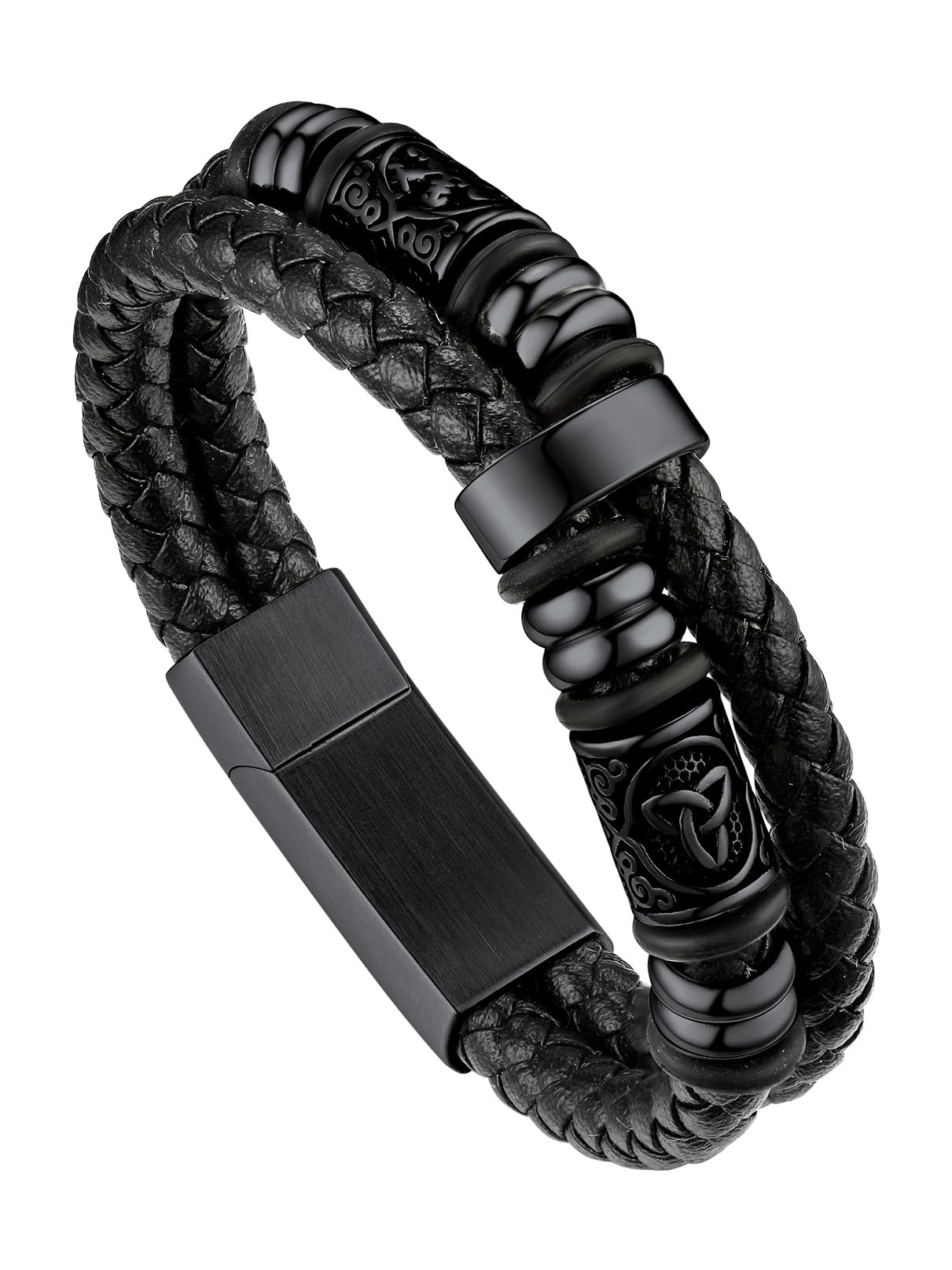 Bandmax Pulsera Viking Cuero Hombre con Charms Brújulas, 19cm 21cm 23cm 25cm Largo, Broche Imán Robusto, Personalizable, Incluye Joyero Recycled Claim Standard Blended