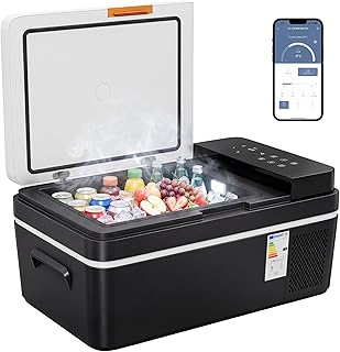 Outsunny Kompressor Kühlbox 20L -20℃-20℃ Elektrische Kühlbox mit APP-Steuerung LED-Leuchten USB Anschluss Batterieschutz 12/24V DC & 110-240V AC Tragbarer Auto Kühlschrank Gefrierbox für Auto LKW