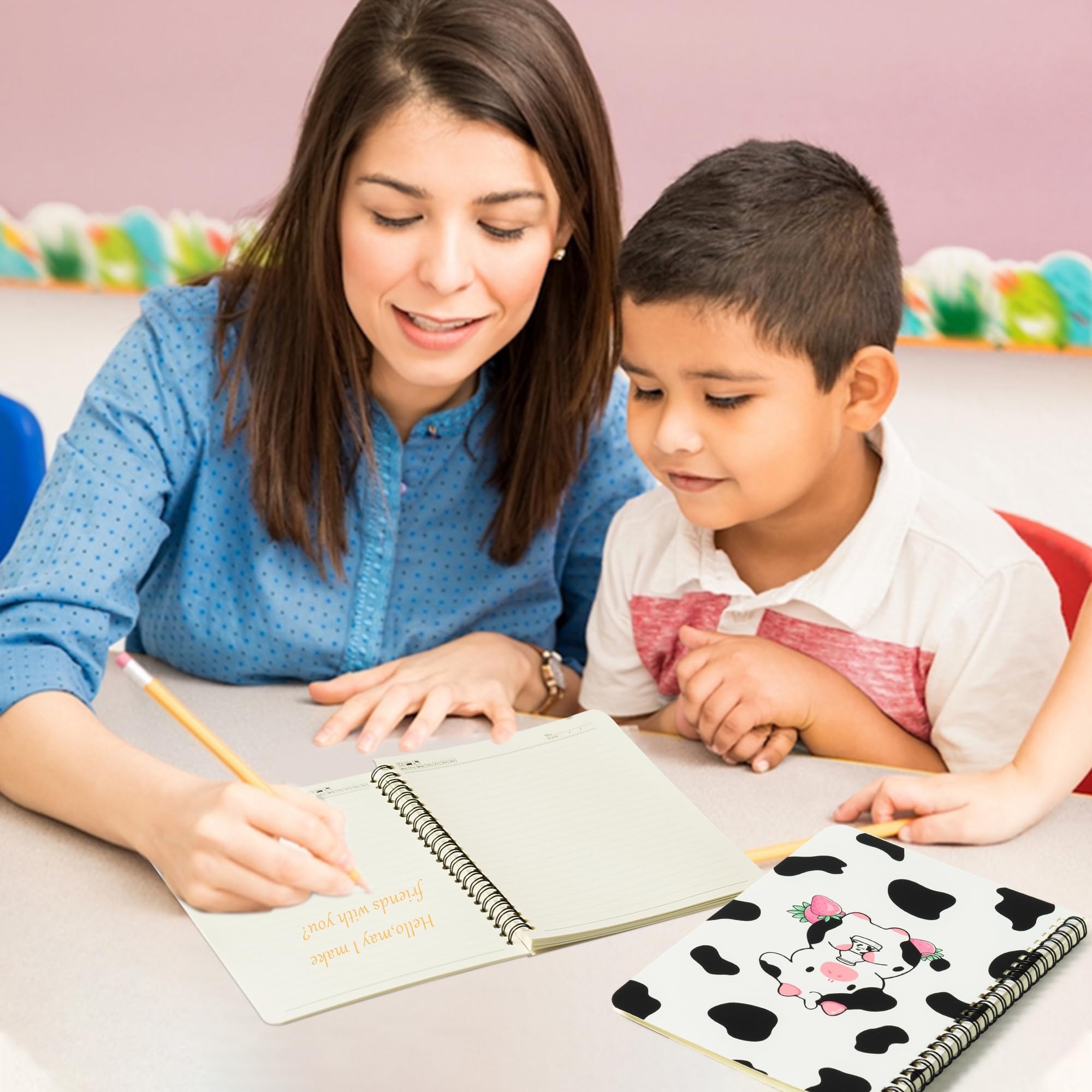 2 A5 Kuh-Spiralnotizbücher, niedliche Kuh, rosa, Erdbeermilch, College-Notizbücher, gebunden, Spiralbindung, Reise-Zeichnungstagebuch für Kinder, Teenager, lustige Kuh-Notizbücher für Studenten,