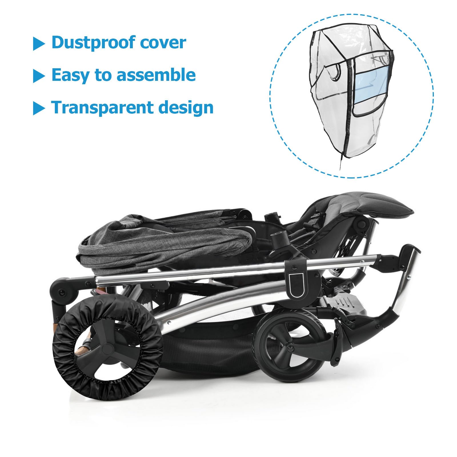 BESPORTBLE Copertura antipioggia per passeggino impermeabile - Protezione antivento e antipolvere per carrozzina, passeggino, carrello - antipioggia trasparente per, copertura trasparente per