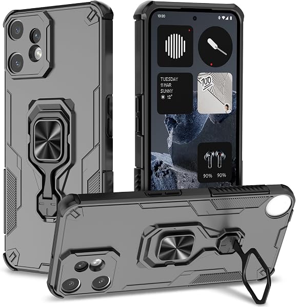 Funda para CMF Phone 2 Pro, Carcasa Antigolpes con Soporte anular metálico, Case Protectora de Grado Militar, Negro - 1