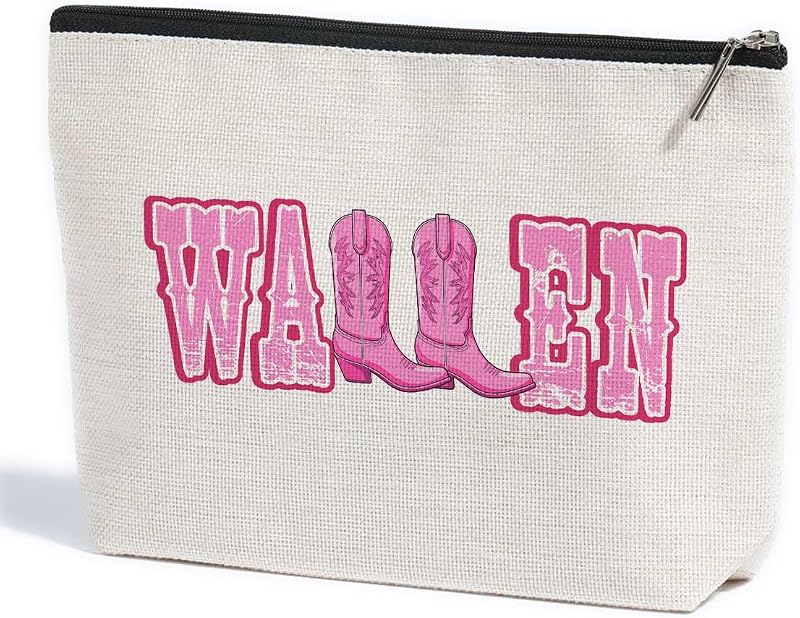 Necessaire de maquiagem ZHAMEN com estampa Letter Print, zíper em formato de coração e tema Country Music