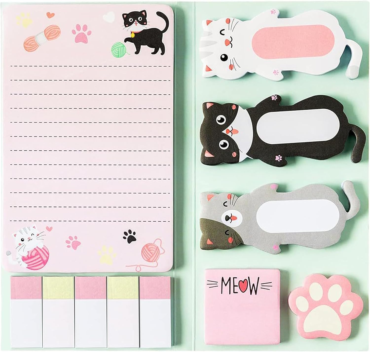 Cute Cat Sticky Notes Set, 440 Sheets, Adorable Kitty and Paw Shaped Self-Stick Notes Pads, Animal Divider Tabs Bundle, Writing Memo Pads for Cat Lovers, Home, School, Office Supplies, Creative Gifts Cute Cat Sticky Notes Set, 440 Sheets, Adorable Kitty and Paw Shaped Self-Stick Notes Pads, Animal Divider Tabs Bundle, Writing Memo Pads for Cat Lovers, Home, School, Office Supplies, Creative Gifts