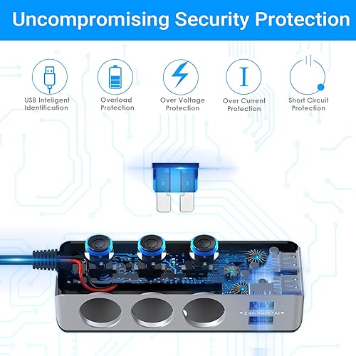 Miniatura 7 de Qidoe - Divisor de encendedor de cigarrillos de carga rápida 3.0, adaptador de encendedor de cigarrillos de 180 W con 4 USB de carga rápida, CC 12