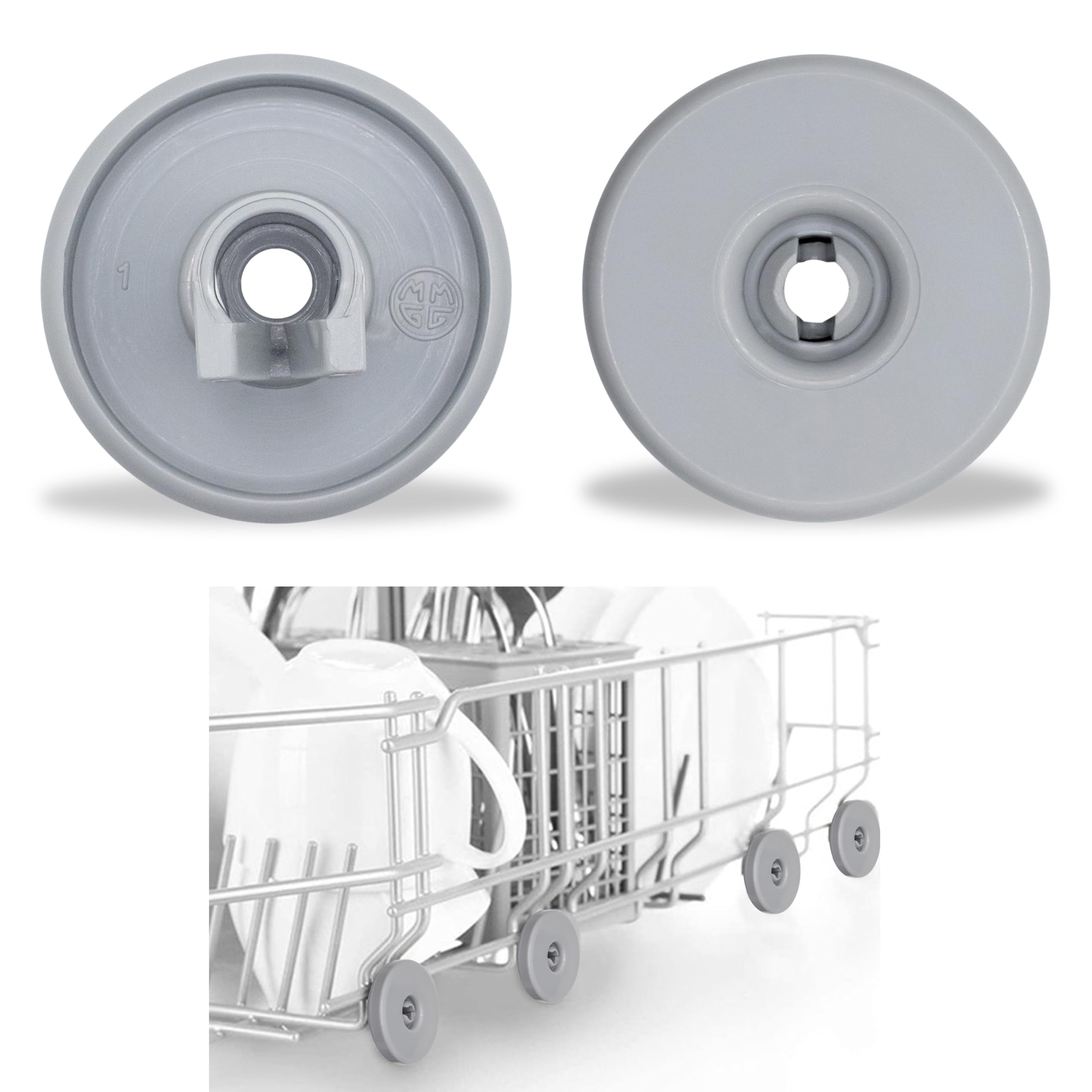 GIANTO Zestaw 8 kół do kosza Zmywarka kompatybilna z Zanussi, Rex, Electrolux, AEG, plastikowe kółka na dolne naczynia kuchenne (sprawdź kompatybilność) - Szary Diam. 40 mm