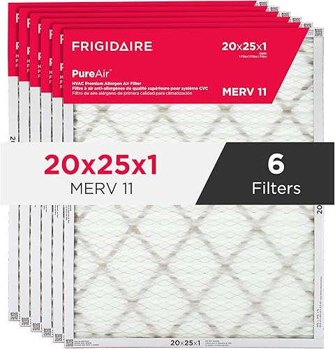 Frigidaire PureAir® 20x25x1 MERV 11 Prem Allergen Electrostatic Pleated Air Conditioner HVAC AC Furnace Filters - 6 Pack (exact dimensions 19.81 X