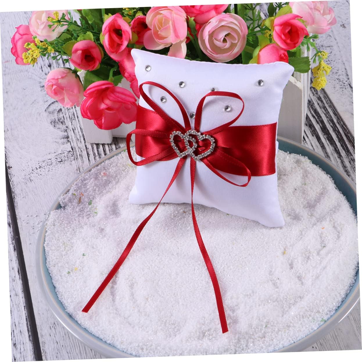 Wedding Pillow Satin Ribbons Decorated Ring Pillow for Wedding Ring Bearer Pillow