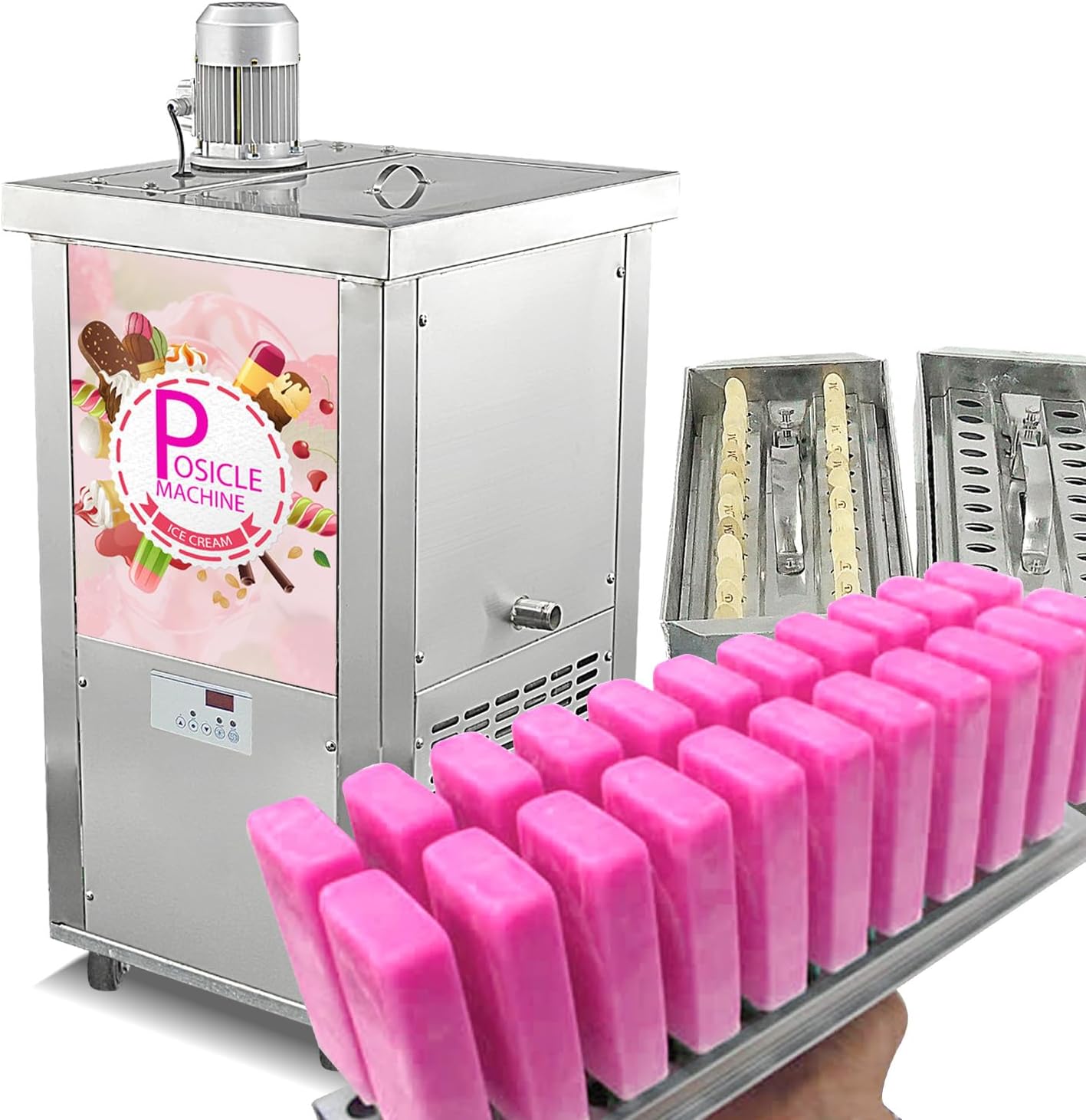 Commercial Popsicle Machine,Stainless Steel Ice Lollipop Maker,Ice Sticks Popsicle Machine With 2 Slim Molds,26pcs/Each Mold,123ml/each stick for Bar,Cafes,Milk tea,Store
